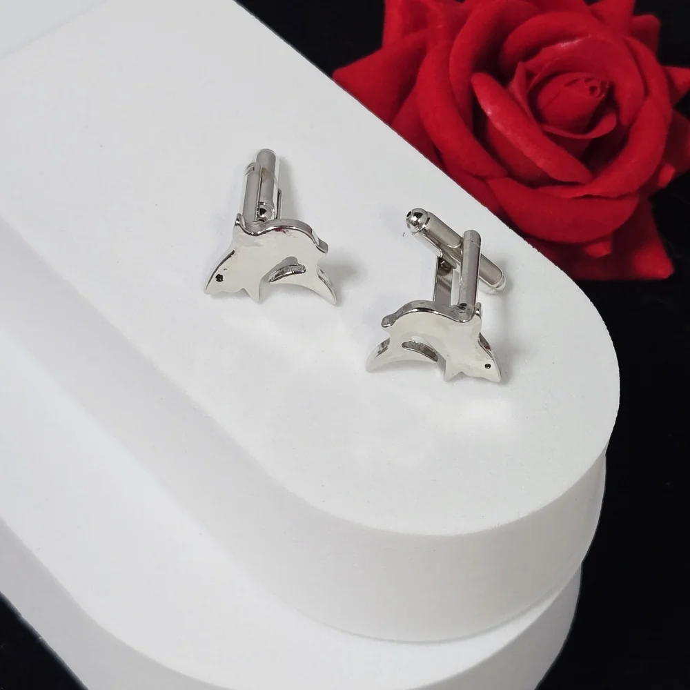 Dolphin Cufflinks Men’s Novelty French Cuff Silver Bullet Back Nautical Gift